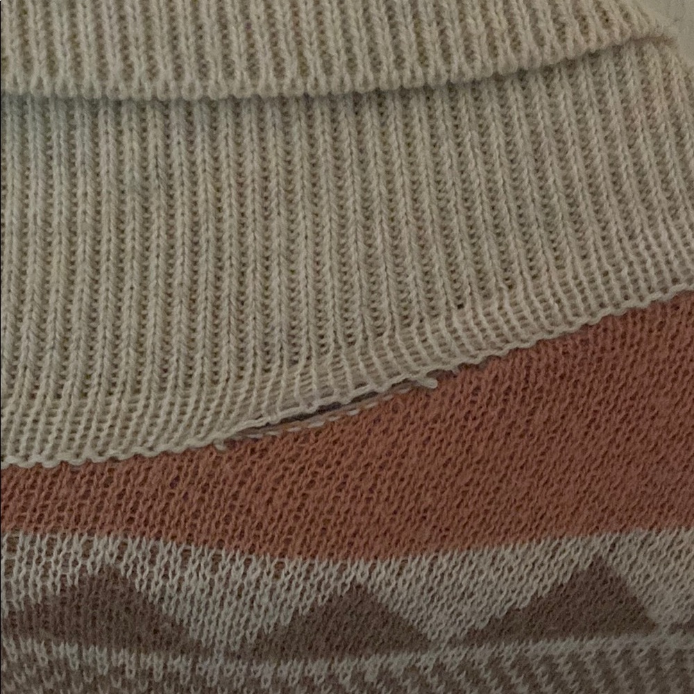 Cream and Brown Open-Front Cardigan Sweater - Picture 4 of 4
